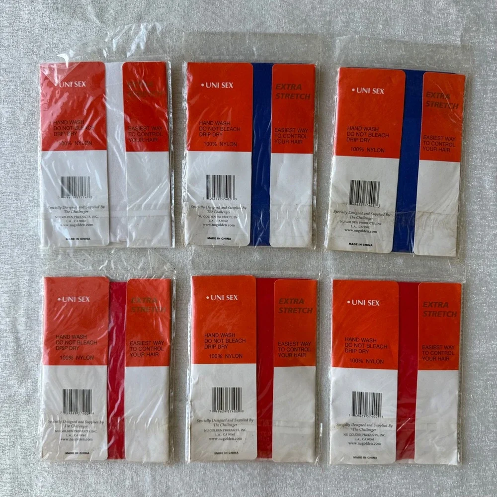 6pk The Challenger Stocking Wave Caps 12pc Red Blue White Nylon Hair Unisex